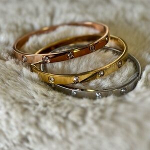 Elegant Costume Gold, Rose Gold and Silver Bangle Stack